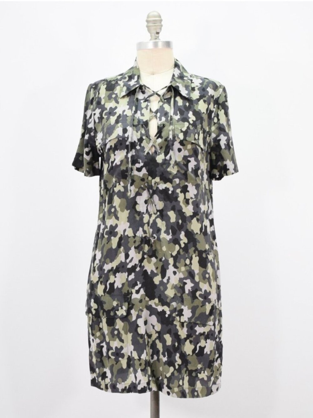 Equipment Green Floral Camo Print Silk Mini Dress
